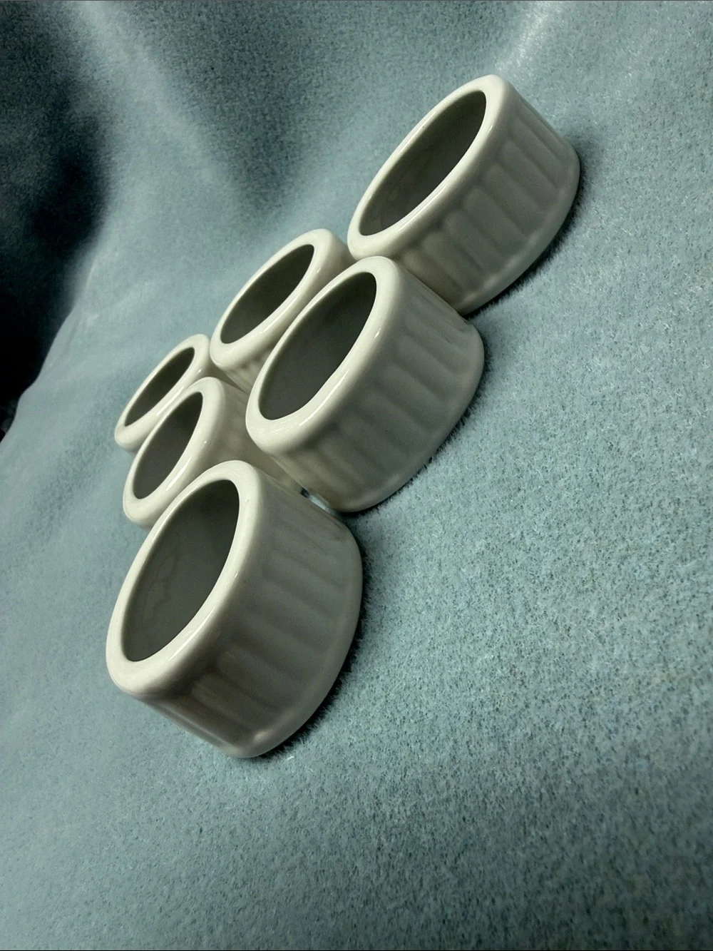 Ceramic White Ribbed Napkin Rings - Set of 6